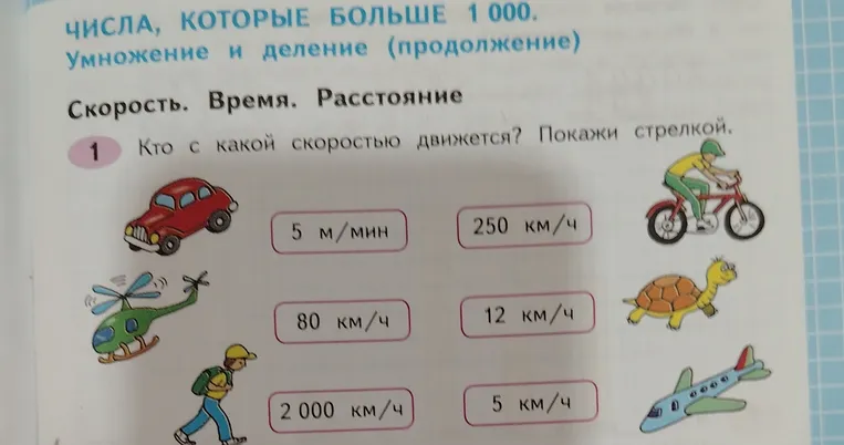 Кто с какой скоростью движется? Покажи стрелкой.
