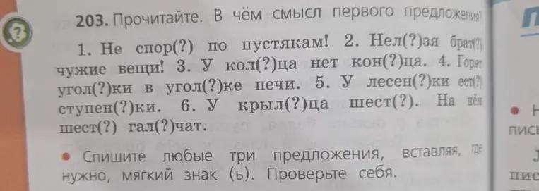 Прочитайте. В чём смысл первого предложения?
1. Не спор(?) по пустякам!
