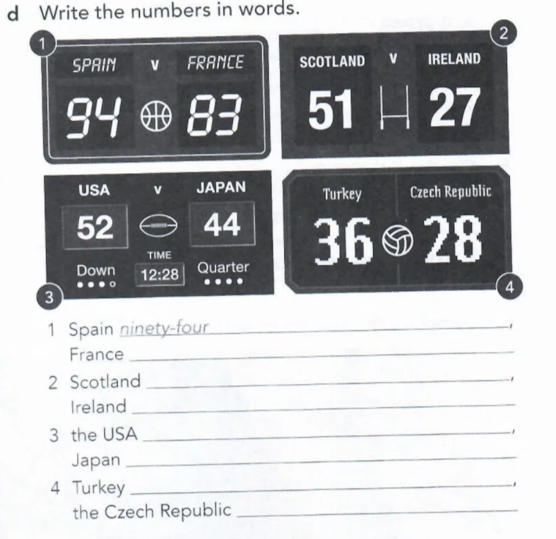 Write the numbers in words.