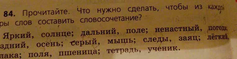 Прочитайте. Что нужно сделать, чтобы из каждой пары слов составить словосочетание?