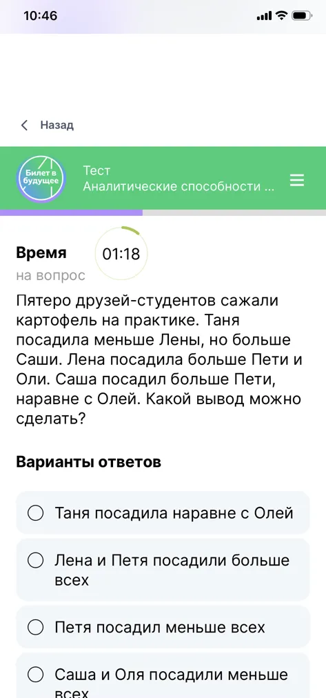 Какой вывод можно сделать из условия: Пятеро друзей-студентов сажали картофель на практике. Таня посадила меньше Лены, но больше Саши. Лена посадила больше Пети и Оли. Саша посадил больше Пети, наравне с Олей.