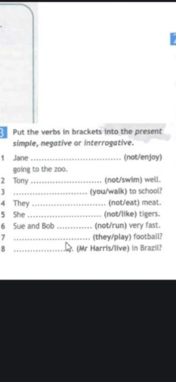 Put the verbs in brackets into the present simple, negative or interrogative.
