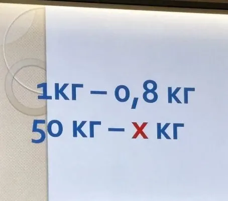 1 кг - 0,8 кг; 50 кг - x кг. Найдите x.