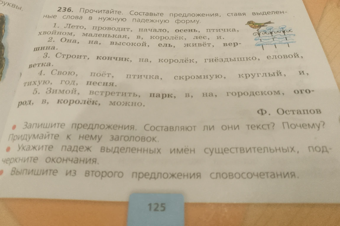 236. Прочитайте. Составьте предложения, ставя выделенные слова в нужную падежную форму.