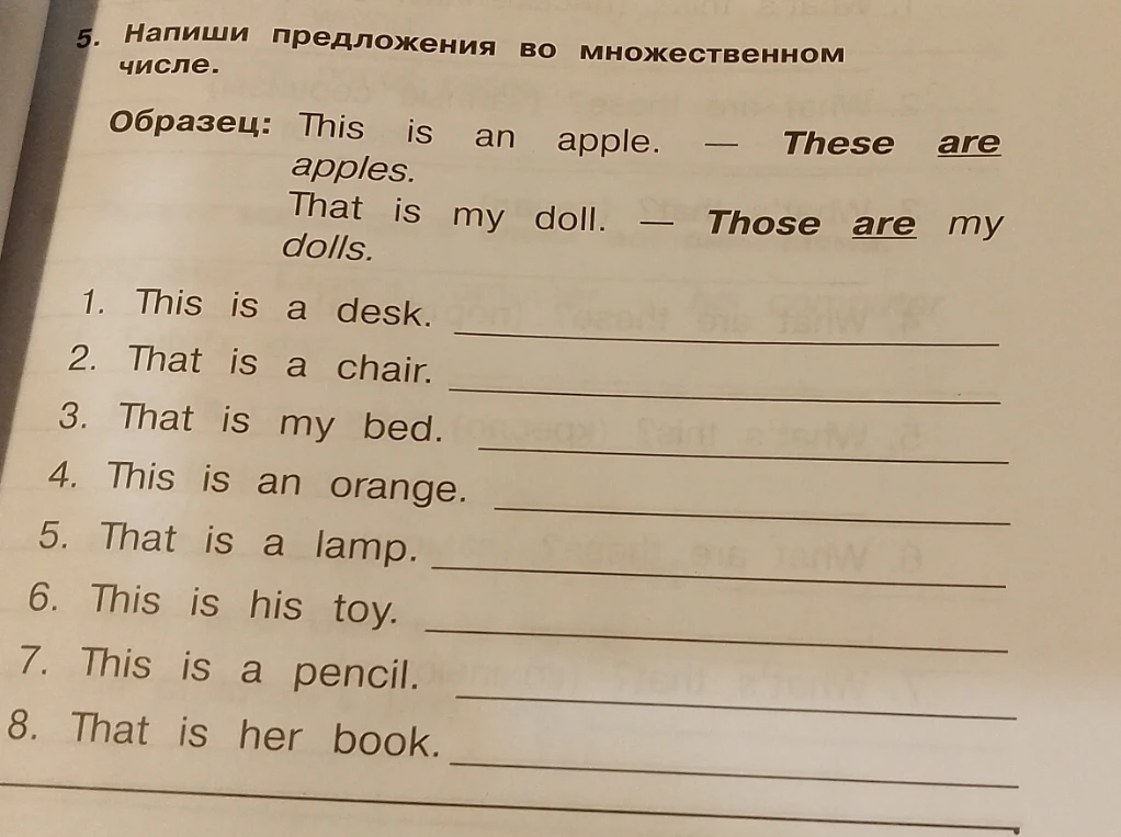 Напиши предложения во множественном числе.