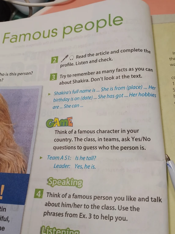 Try to remember as many facts as you can about Shakira. Don't look at the text.