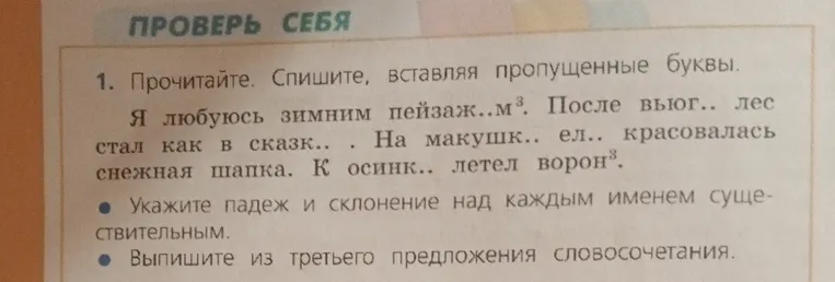 Прочитайте. Спишите, вставляя пропущенные буквы. Укажите падеж и склонение над каждым именем существительным. Выпишите из третьего предложения словосочетания.