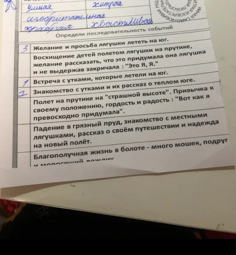 Определи последовательность событий
