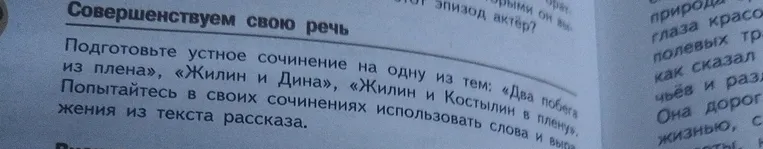 Подготовьте устное сочинение на одну из тем: «Два побега из плена», «Жилин и Дина», «Жилин и Костылин в плену».