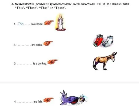 5. Demonstrative pronouns (указательные местоимения): Fill in the blanks with "This", "These", "That" or "Those".