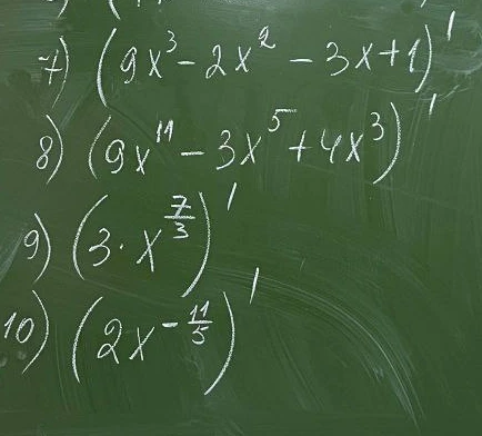 7) (9x^3 - 2x^2 - 3x + 1)', 8) (9x^11 - 3x^5 + 4x^3)', 9) (3 * x^(7/3))', 10) (2x^(-11/5))'