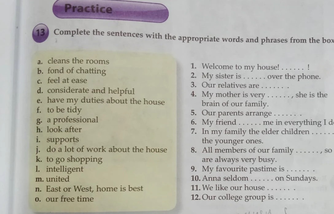 Complete the sentences with the appropriate words and phrases from the box
