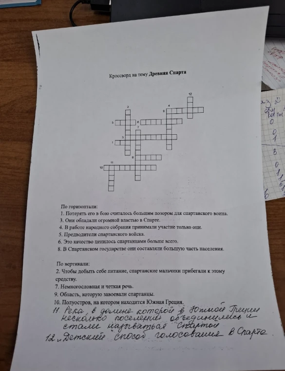 Кроссворд на тему Древняя Спарта