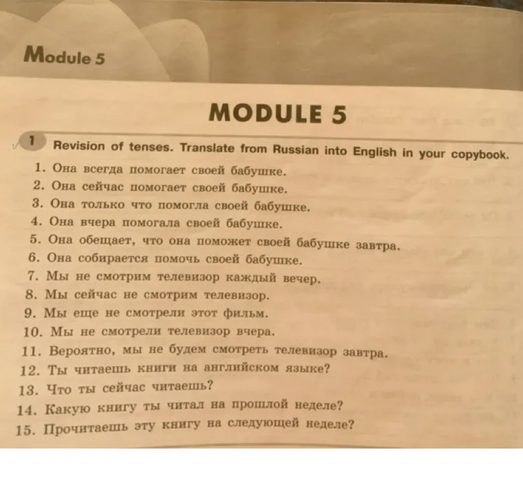 Revision of tenses. Translate from Russian into English in your copybook.
