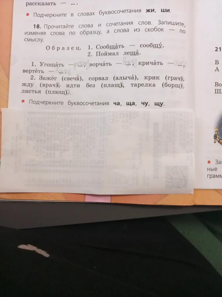 18. Прочитайте слова и сочетания слов. Запишите, изменяя слова по образцу, а слова из скобок — по смыслу.