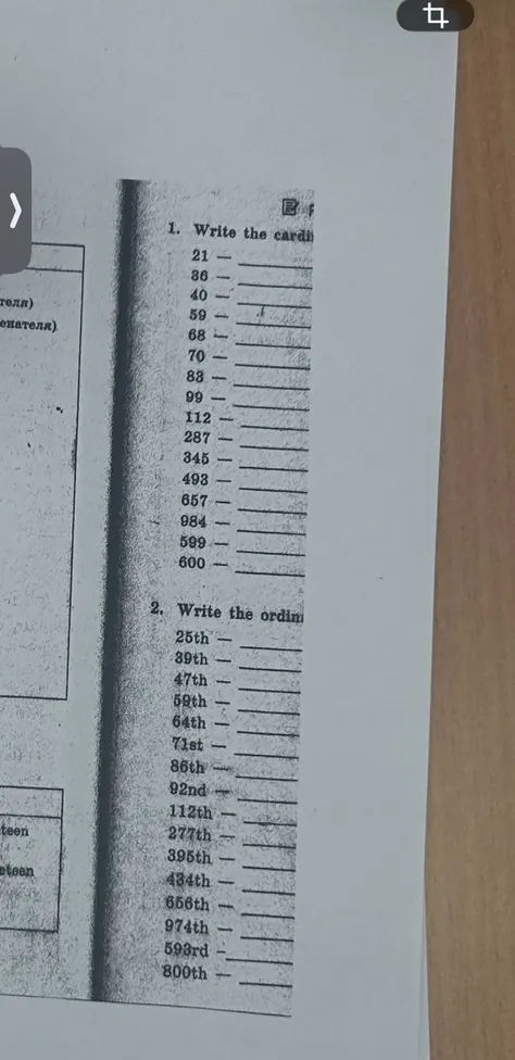 1. Write the cardinal... 2. Write the ordinal...