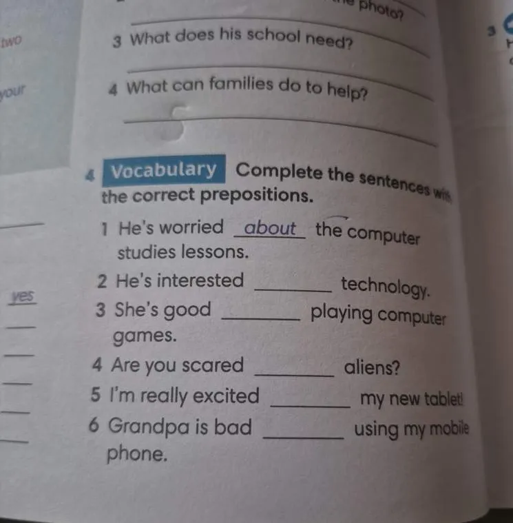 Complete the sentences with the correct prepositions.
