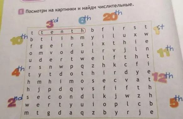 Посмотри на картинки и найди числительные.