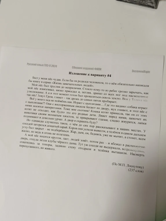 Напишите краткое изложение текста про пса Грома по М. П. Лоскутову