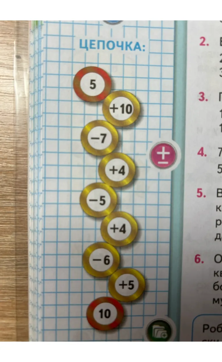 Решите математическую цепочку: 5 + 10 - 7 + 4 - 5 + 4 - 6 + 5