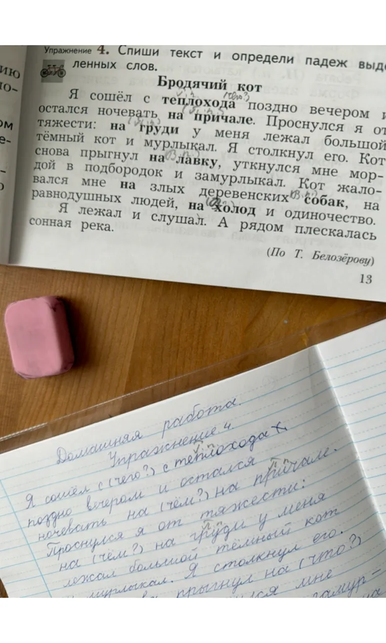 Спиши текст и определи падеж выделенных слов.