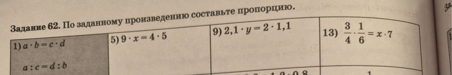По заданному произведению составьте пропорцию.