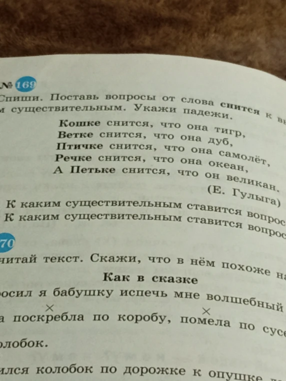 Спиши. Поставь вопросы от слова снится к именам существительным. Укажи падежи.