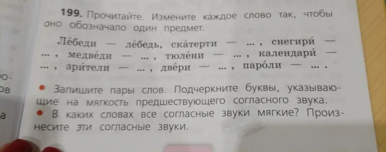 Прочитайте. Измените каждое слово так, чтобы оно обозначало один предмет.