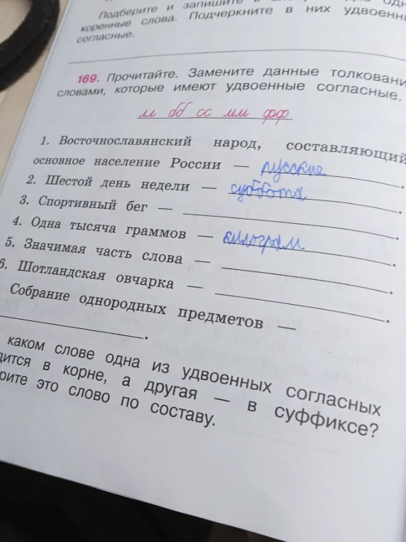 Прочитайте. Замените данные толкования словами, которые имеют удвоенные согласные.