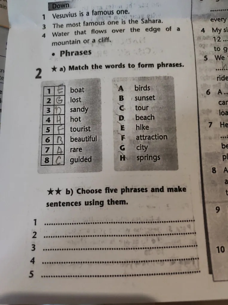 Match the words to form phrases and choose five phrases and make sentences using them.