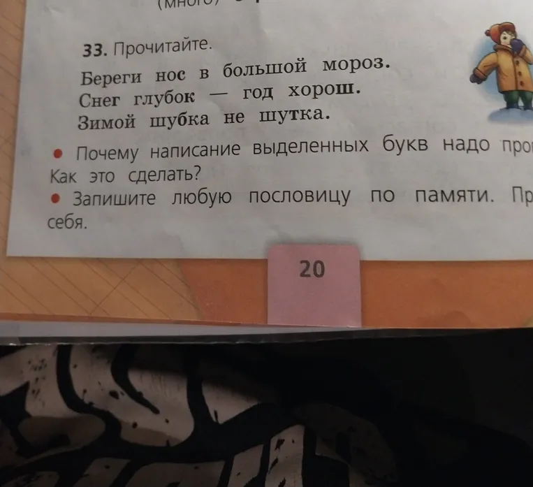 Прочитайте. Береги нос в большой мороз. Снег глубок — год хорош. Зимой шубка не шутка. Почему написание выделенных букв надо проверять?