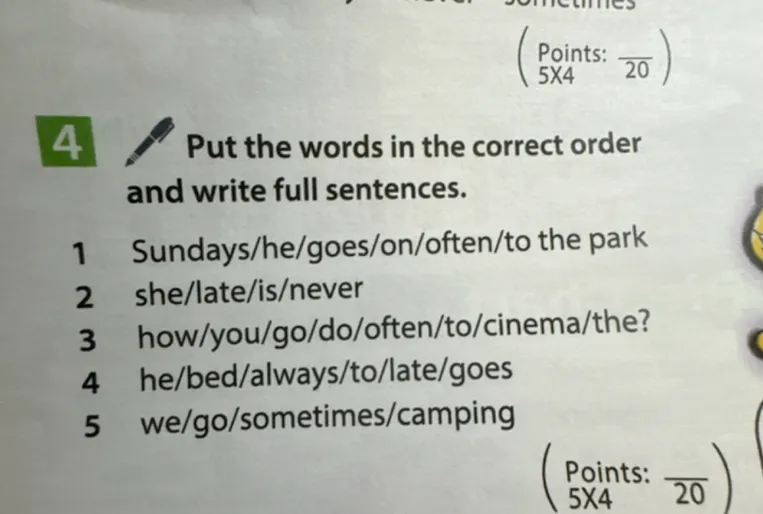 Put the words in the correct order and write full sentences.