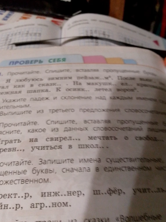 Прочитайте. Спишите, вставляя пропущенные буквы. Я любуюсь зимним пейзаж..м.