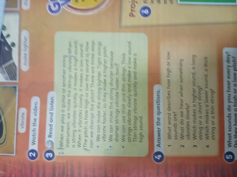 Answer the questions based on the text about guitar strings and sound pitch.