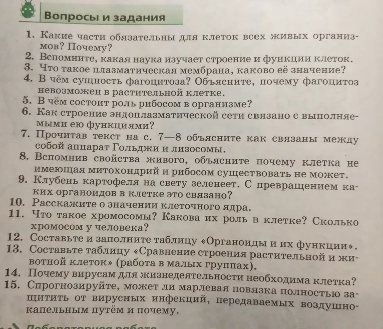 Ответьте на вопросы: Какие части обязательны для клеток всех живых организмов? Почему?