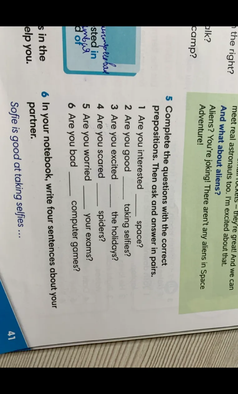 Complete the questions with the correct prepositions. Then ask and answer in pairs.