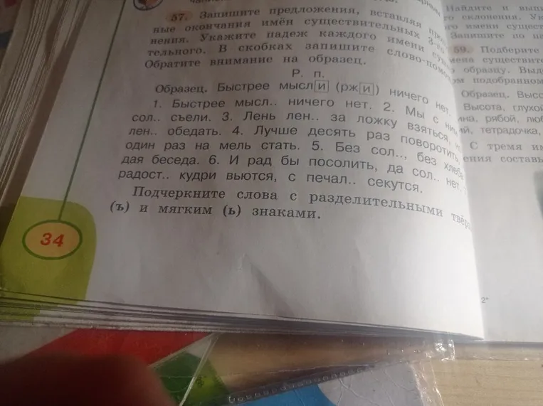 Запишите предложения, вставляя пропущенные окончания имён существительных 3-го склонения. Укажите падеж каждого имени существительного. Подчеркните слова с разделительными твёрдым (ъ) и мягким (ь) знаками.