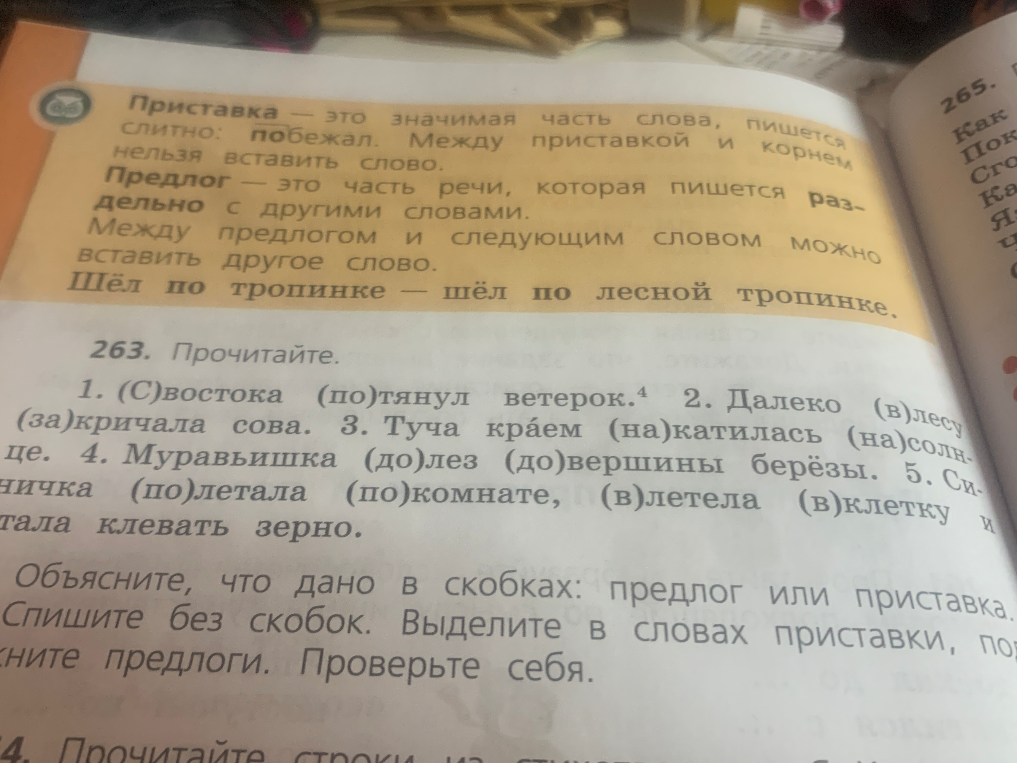 Спишите без скобок. Выделите в словах приставки, подчеркните предлоги.