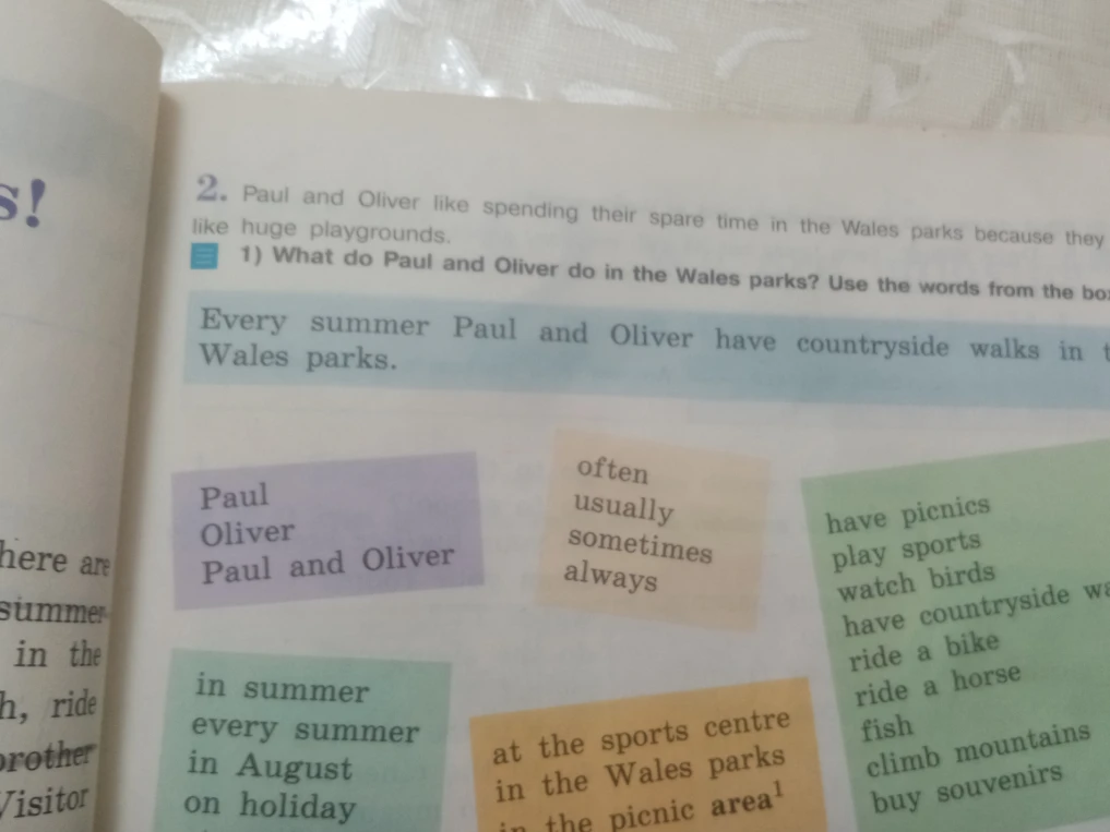What do Paul and Oliver do in the Wales parks? Use the words from the box.