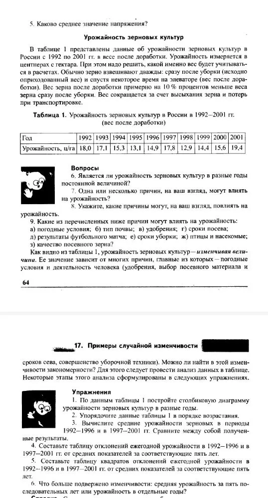 По данным таблицы 1 постройте столбиковую диаграмму урожайности зерновых культур в разные годы.