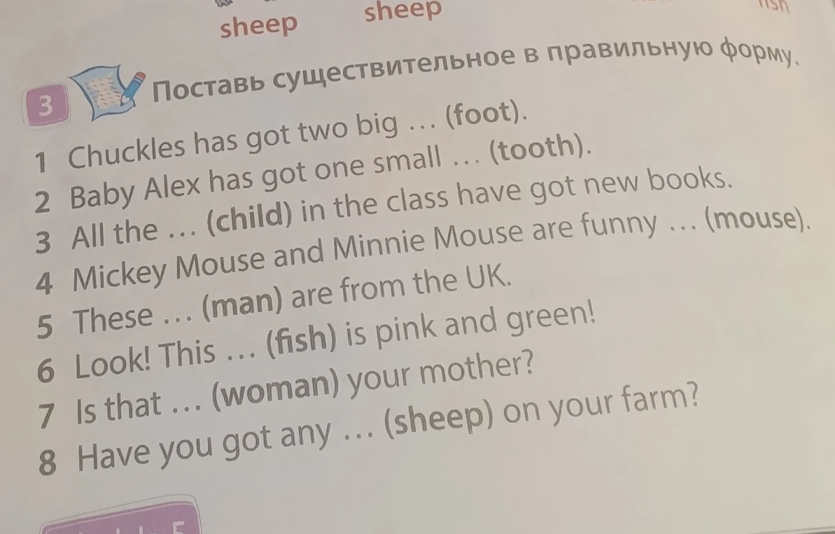 Поставь существительное в правильную форму.