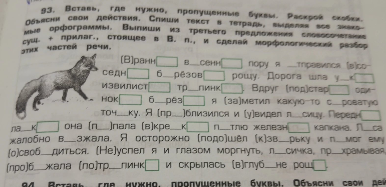 Вставь, где нужно, пропущенные буквы. Раскрой скобки. Объясни свои действия. Спиши текст в тетрадь, выделяя все знакомые орфограммы. Выпиши из третьего предложения словосочетание сущ. + прилаг., стоящее в В. п., и сделай морфологический разбор этих частей речи.