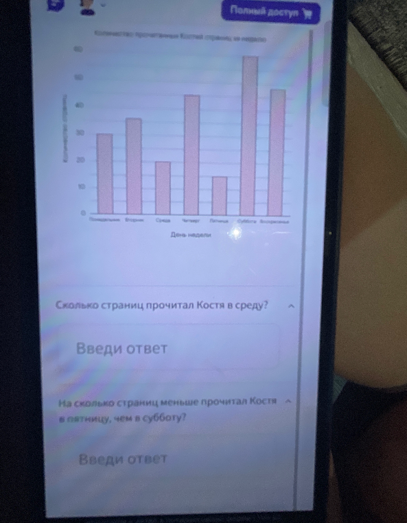 Сколько страниц прочитал Костя в среду? На сколько страниц меньше прочитал Костя в пятницу, чем в субботу?