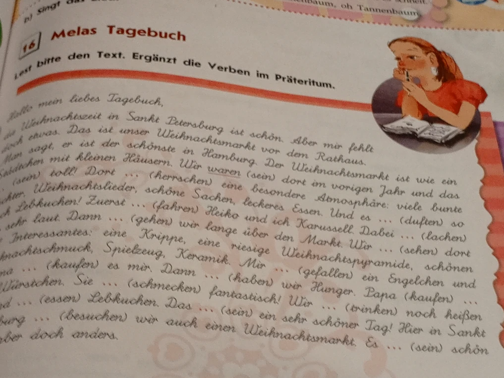 Lest bitte den Text. Ergänzt die Verben im Präteritum.
