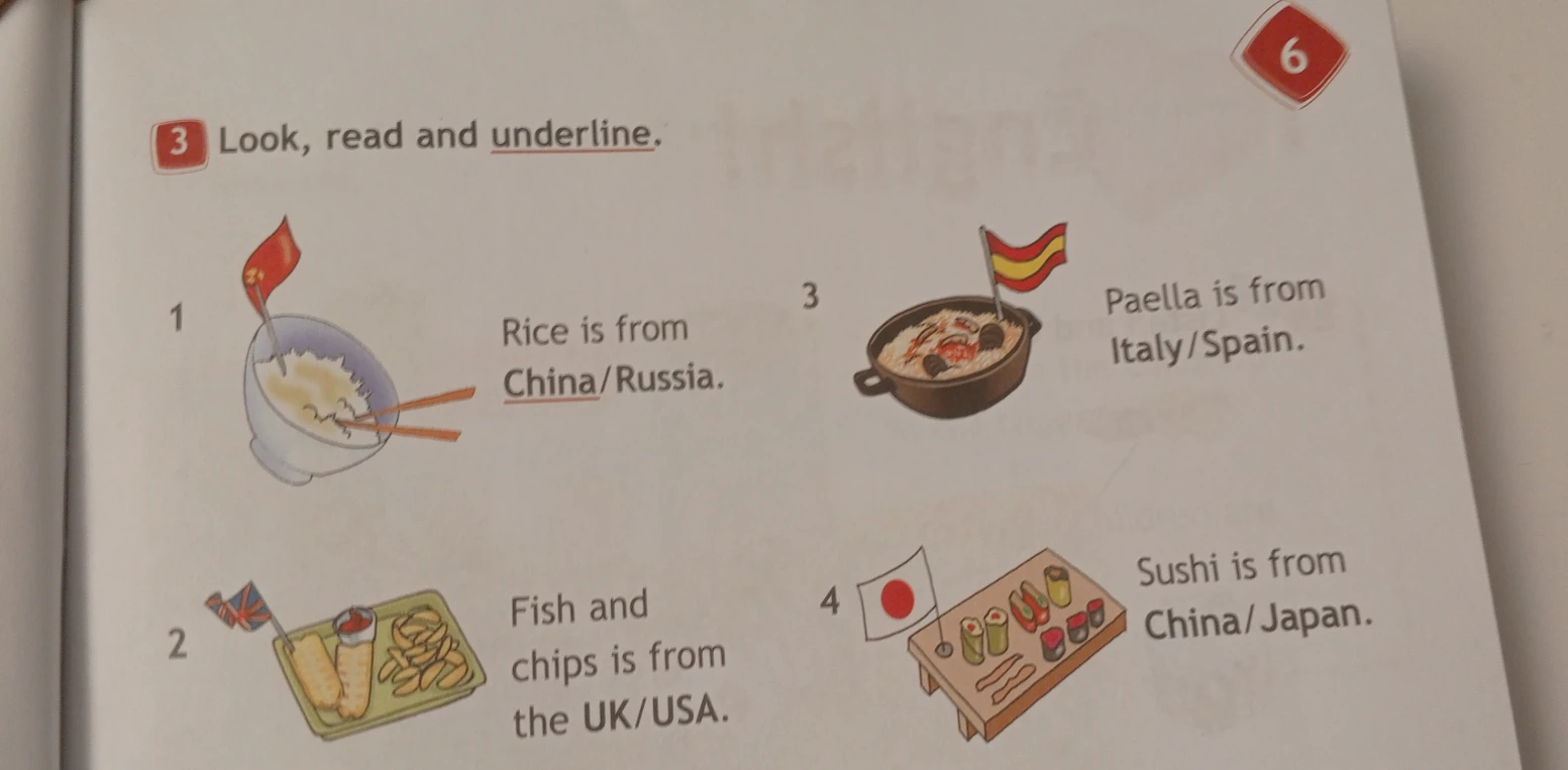 Look, read and underline: Rice is from China/Russia.