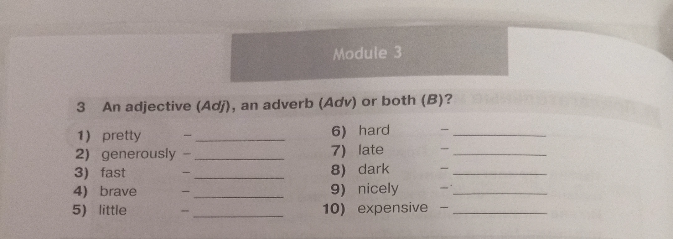 An adjective (Adj), an adverb (Adv) or both (B)?