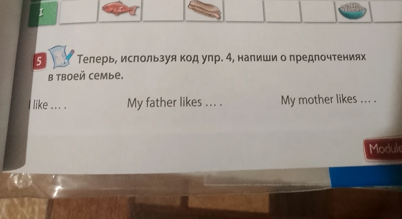 Теперь, используя код упр. 4, напиши о предпочтениях в твоей семье.