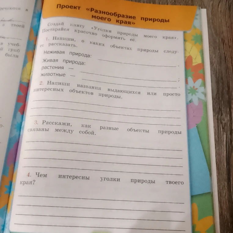 Создай книгу «Уголки природы моего края». Напиши, о каких объектах природы следует рассказать.