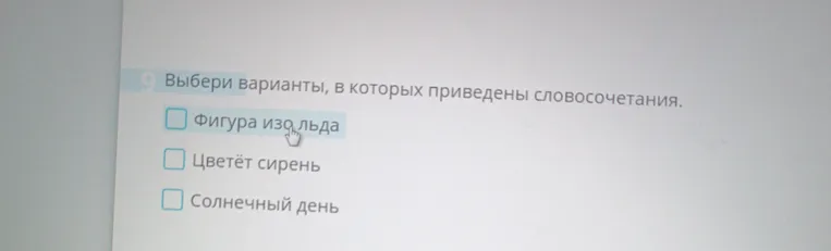 Выбери варианты, в которых приведены словосочетания.