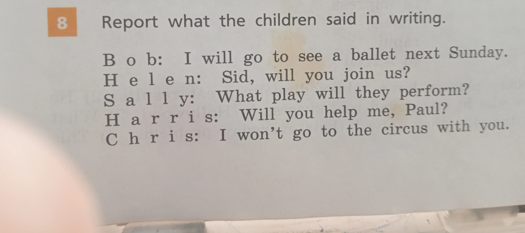 Report what the children said in writing.